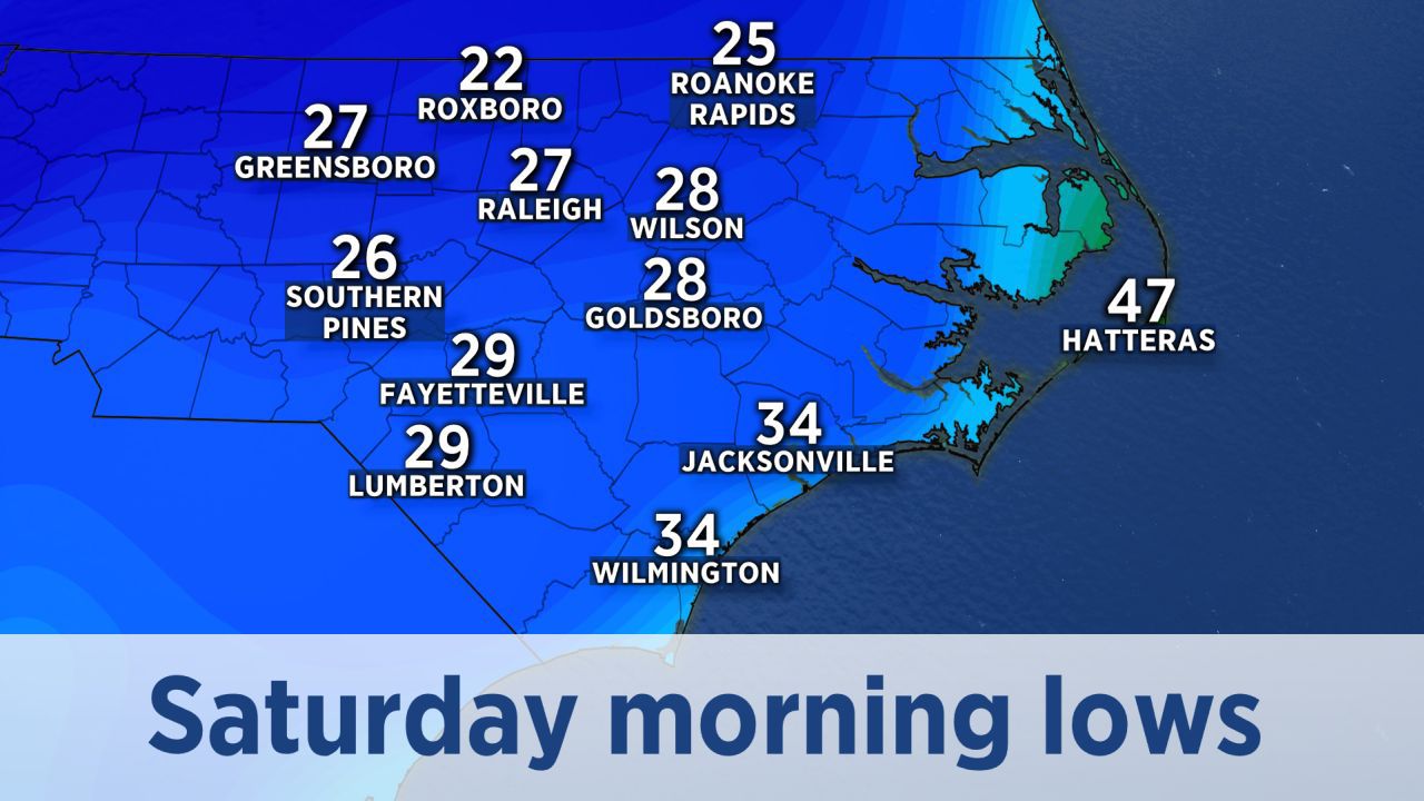 Low temperatures will drop below freezing in much of NC late Friday night and early Saturday morning.
