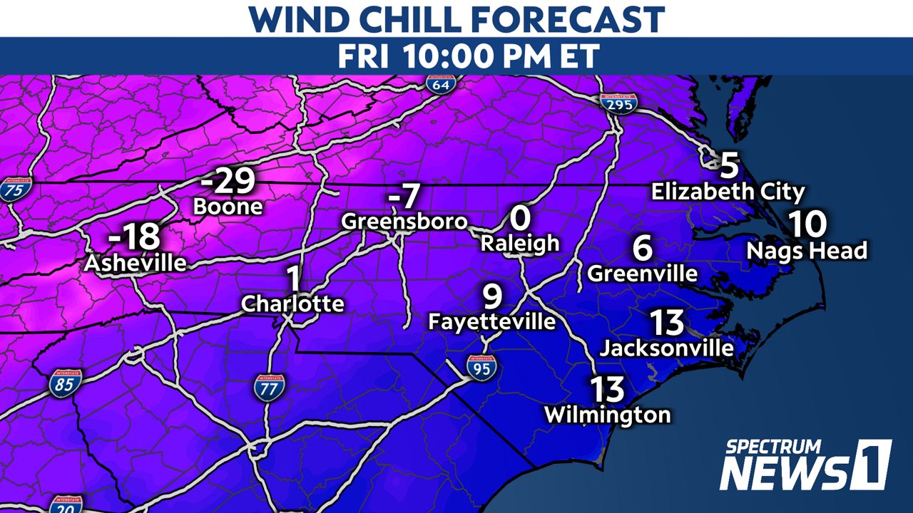 Wind chills to drop below zero in N.C. by Christmas Eve