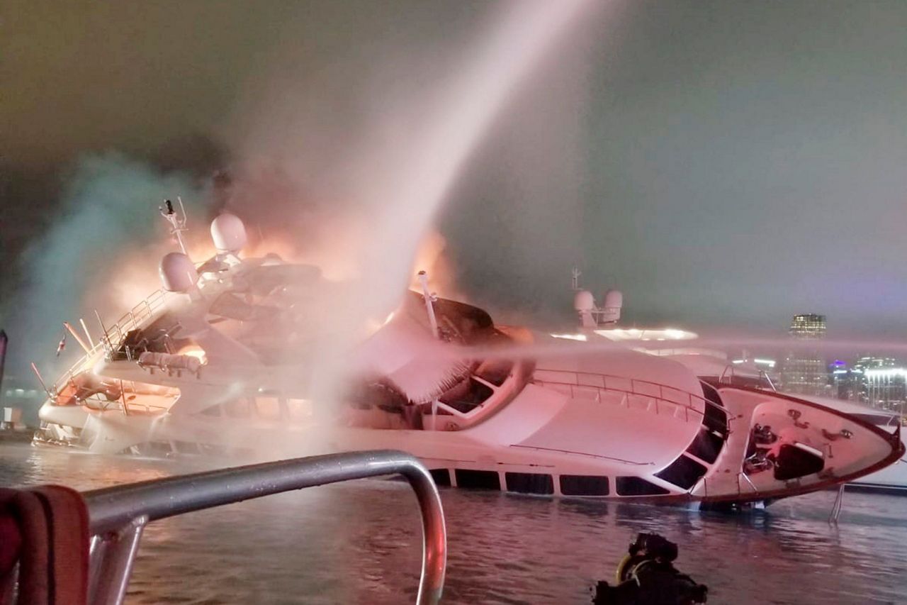 Luxury yacht goes up in flames, partially sinks near Miami