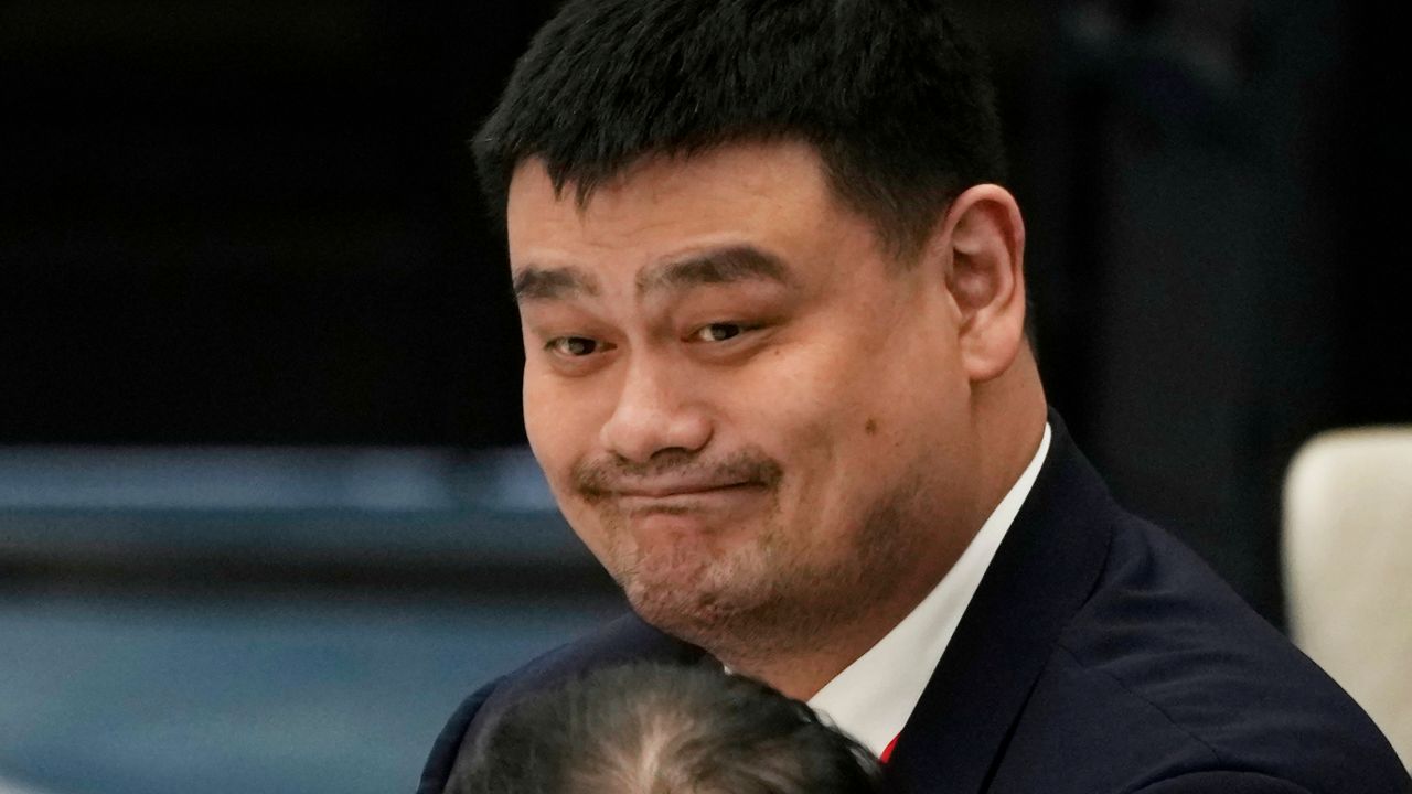 Former NBA basketball player Yao Ming attends a luncheon during the forum titled Chinese Modernization and the World held at The Grand Halls in Shanghai, on April 21, 2023. Yao has stepped down as head of China’s struggling national league. (AP Photo/Ng Han Guan, File)