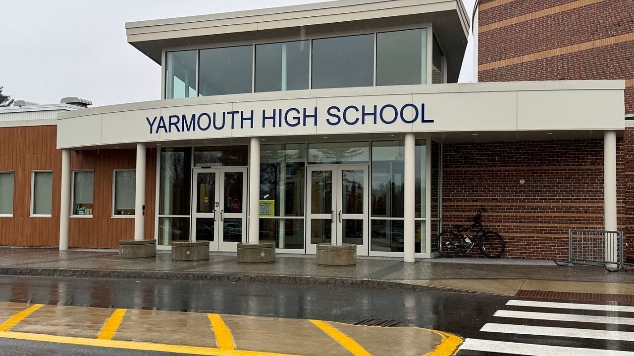 Yarmouth High School, as seen Tuesday, reopened after it was evacuated Nov. 25. (Spectrum News/Matthew Jaroncyk)