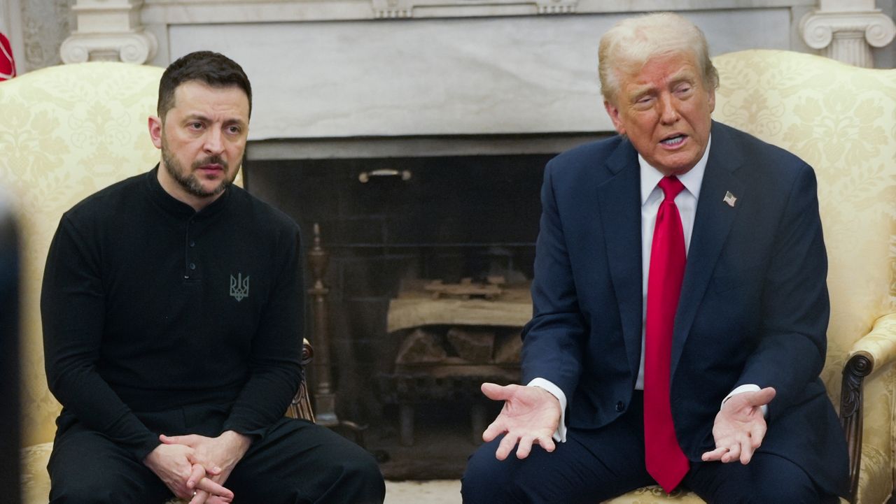 President Donald Trump, right, meets with Ukrainian President Volodymyr Zelenskyy in the Oval Office at the White House, Friday, Feb. 28, 2025, in Washington. (AP Photo/ Mystyslav Chernov, file)