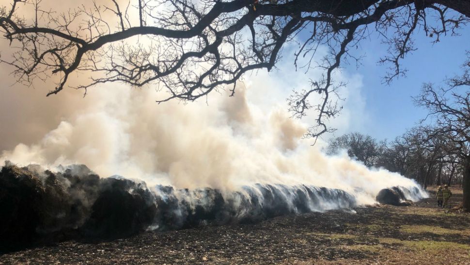 A hay fire burns in Bastrop County, TX, on Jan. 22, 2018. (Source: Bastrop County Fire Dept.)
