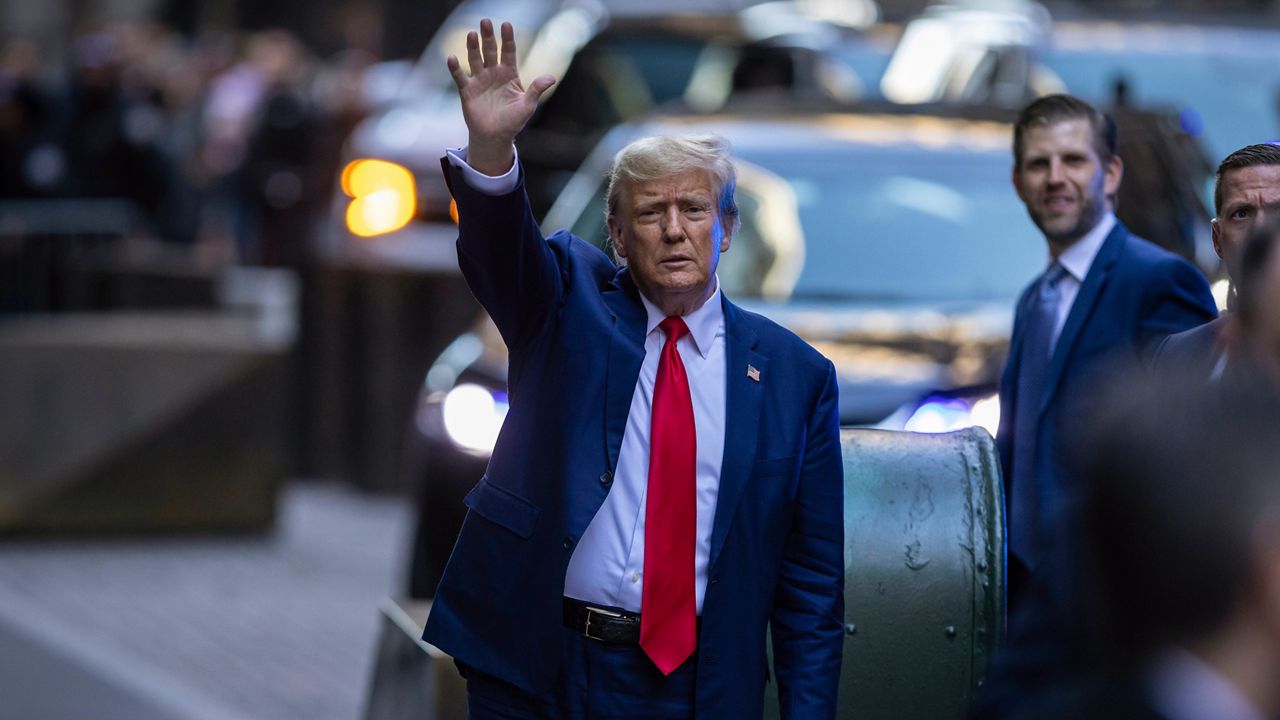 Former President Donald Trump arrives at 40 Wall Street in downtown Manhattan on Thursday, Jan. 11, 2024, in New York. (AP Photo/Stefan Jeremiah)