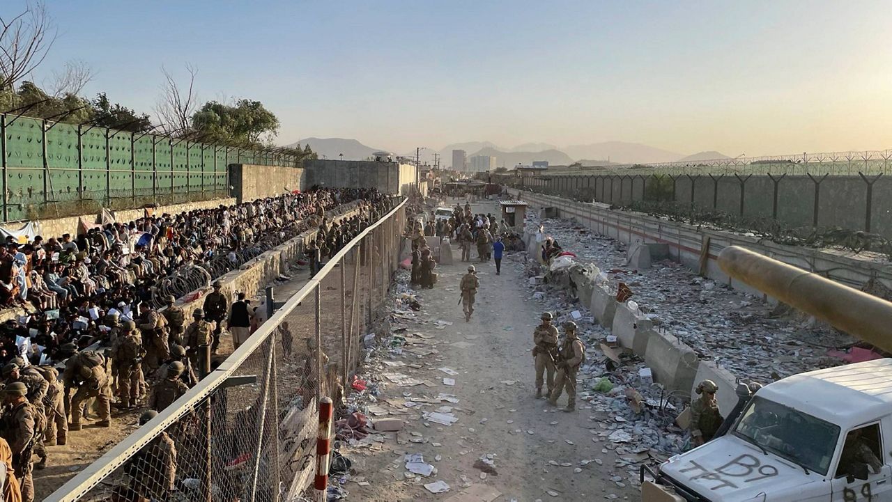 The bombing area at Abbey Gate is pictured August 26, 2021, in Kabul, Afghanistan, before the blast. (U.S. Central Command via AP)