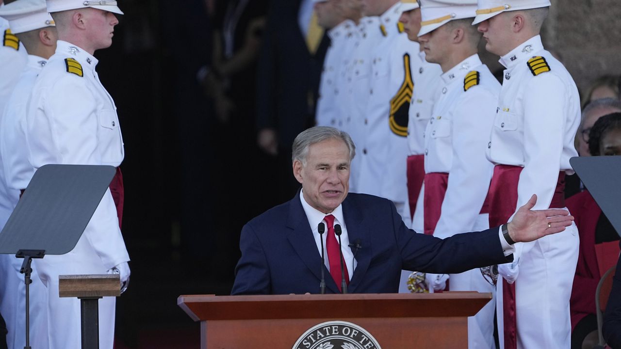 Texas Gov. Greg Abbott speaks during his inauguration ceremony in Austin, Texas, Jan. 17, 2023. Abbott offered no hints about whether he might run for president in a rare primetime address Thursday night, Feb. 16, but used it to describe hardline immigration measures, tougher criminal penalties and a humming economy as model for the rest of the U.S. (AP Photo/Eric Gay, File)