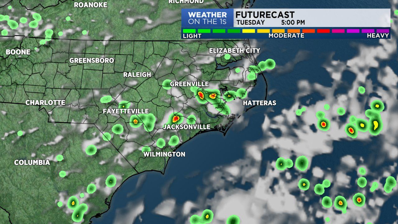 A few showers to impact our Monday and Tuesday. Then brighter, drier weather dominates Wednesday and Thursday.