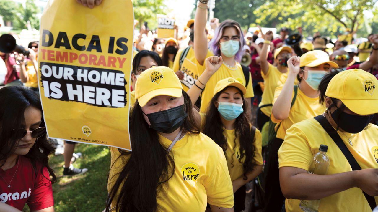 Susana Lujano, left, a dreamer from Mexico who lives in Houston, joins other activists to rally in support of the Deferred Action for Childhood Arrivals program, also known as DACA, at the U.S. Capitol in Washington on June 15, 2022. The fate of DACA, a program preventing the deportation of hundreds of thousands of immigrants brought into the United States as children, was set Friday, Oct. 14, 2022, to again be in front of a federal judge who has previously declared it illegal. (AP Photo/J. Scott Applewhite, File)