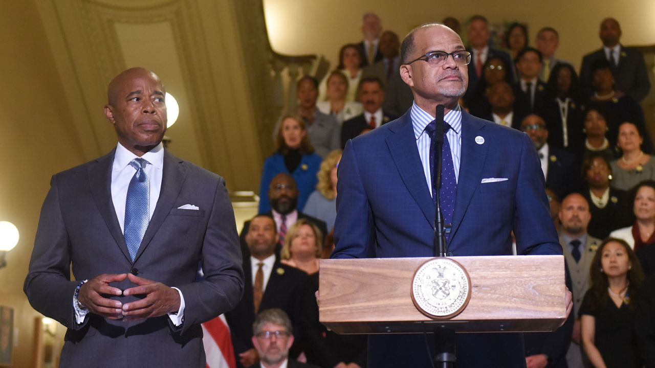 Mayor Eric Adams and New York City Department of Education Chancellor David Banks at Tweed Courthouse on Monday, June 27, 2022. (Michael Appleton/Mayoral Photography Office)