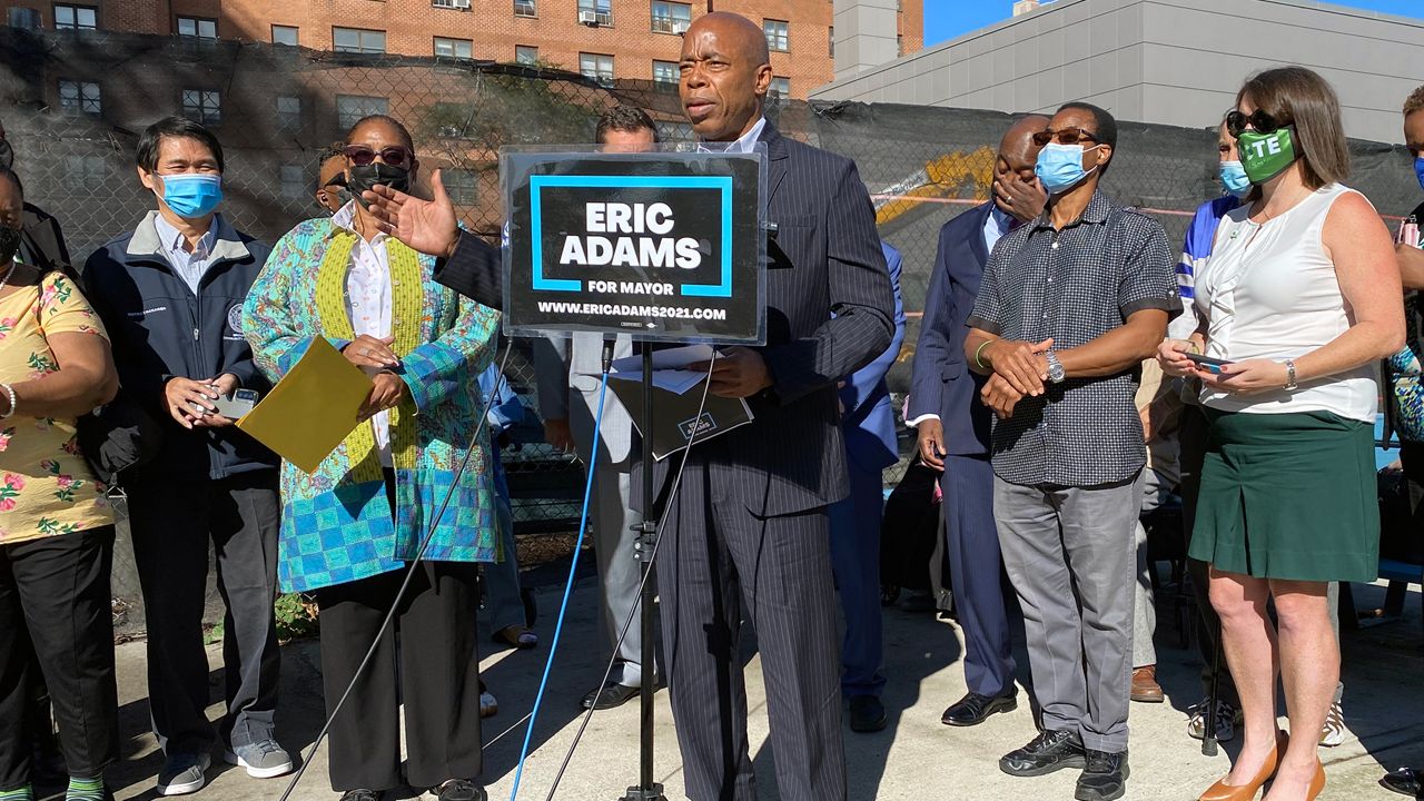Eric Adams visited Coney Island to announce his resiliency plan, Friday, Sept. 24, 2021. (Emily Ngo/NY1)