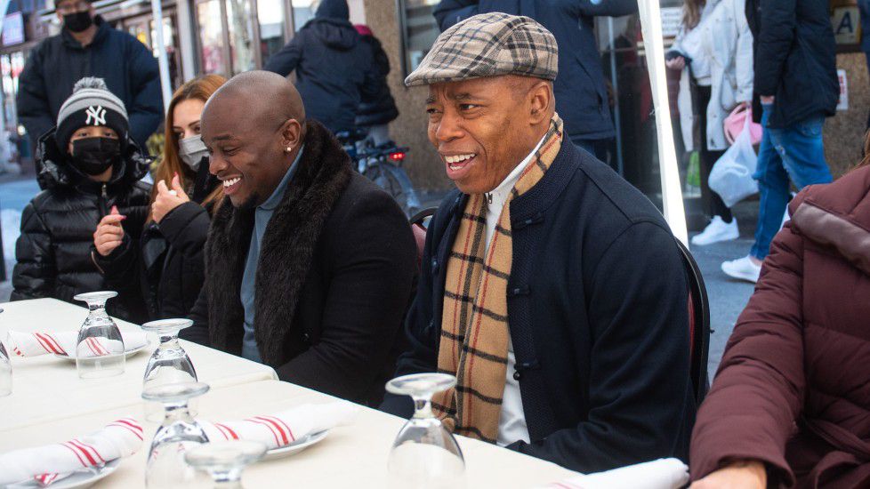 Mayor Eric Adams ate outdoors at Mario's, on Arthur Avenue in the Bronx, on Sunday, Feb. 6, 2022. (Michael Appleton/Mayoral Photography Office)