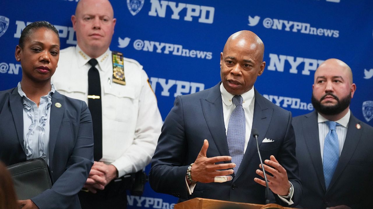 Mayor Eric Adams and NYPD Commissioner Keechant Sewell announced early results from the rollout of the revamped anti-gun units at a press conference, in the Bronx. Monday, March 21, 2022. (Ed Reed/Mayoral Photography Office)