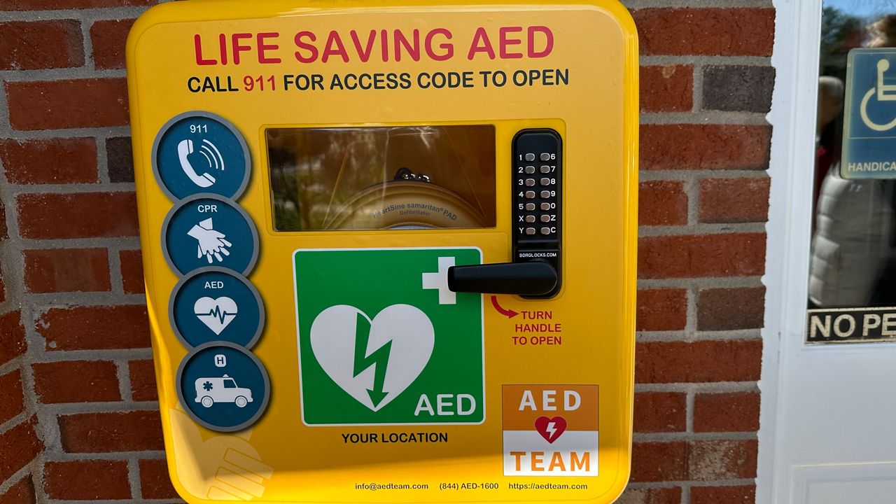 An automated external defibrillator, or AED. 