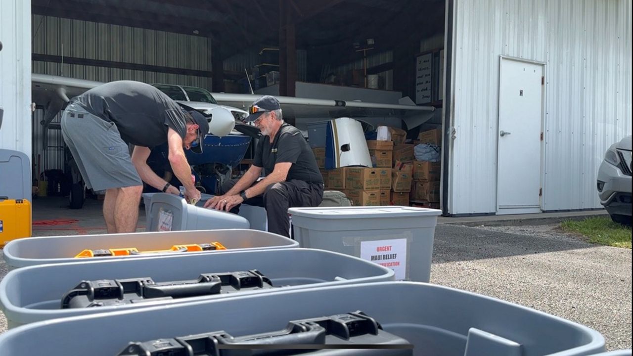 Air Mobile Ministries in Titusville is rushing 10 water purifiers to Maui to help residents as they recover from devastating wildfires. (Spectrum News/Joh Ficurrili)