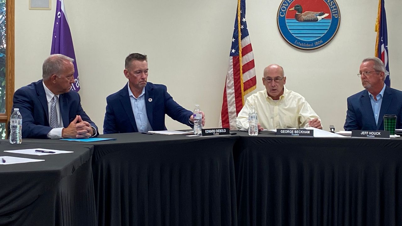 (From left) Akron Mayor Dan Horrigan and Coventry Township Trustees Edward Diebold, George Beckham and Jeffrey Houck announce updates to the Coventry-Akron Joint Economic Development District Agreement.