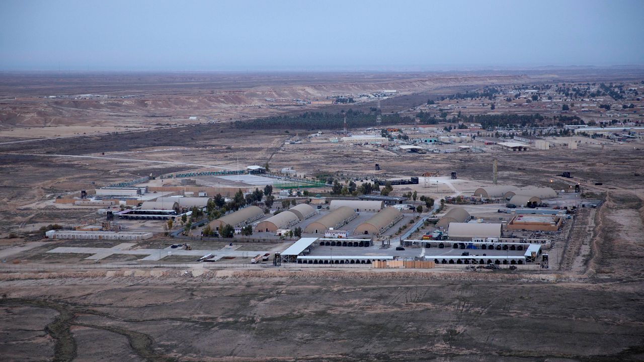 This Dec. 29, 2019, aerial file photo taken from a helicopter shows Ain al-Asad air base in the western Anbar desert, Iraq.  (AP Photo/Nasser Nasser, File)