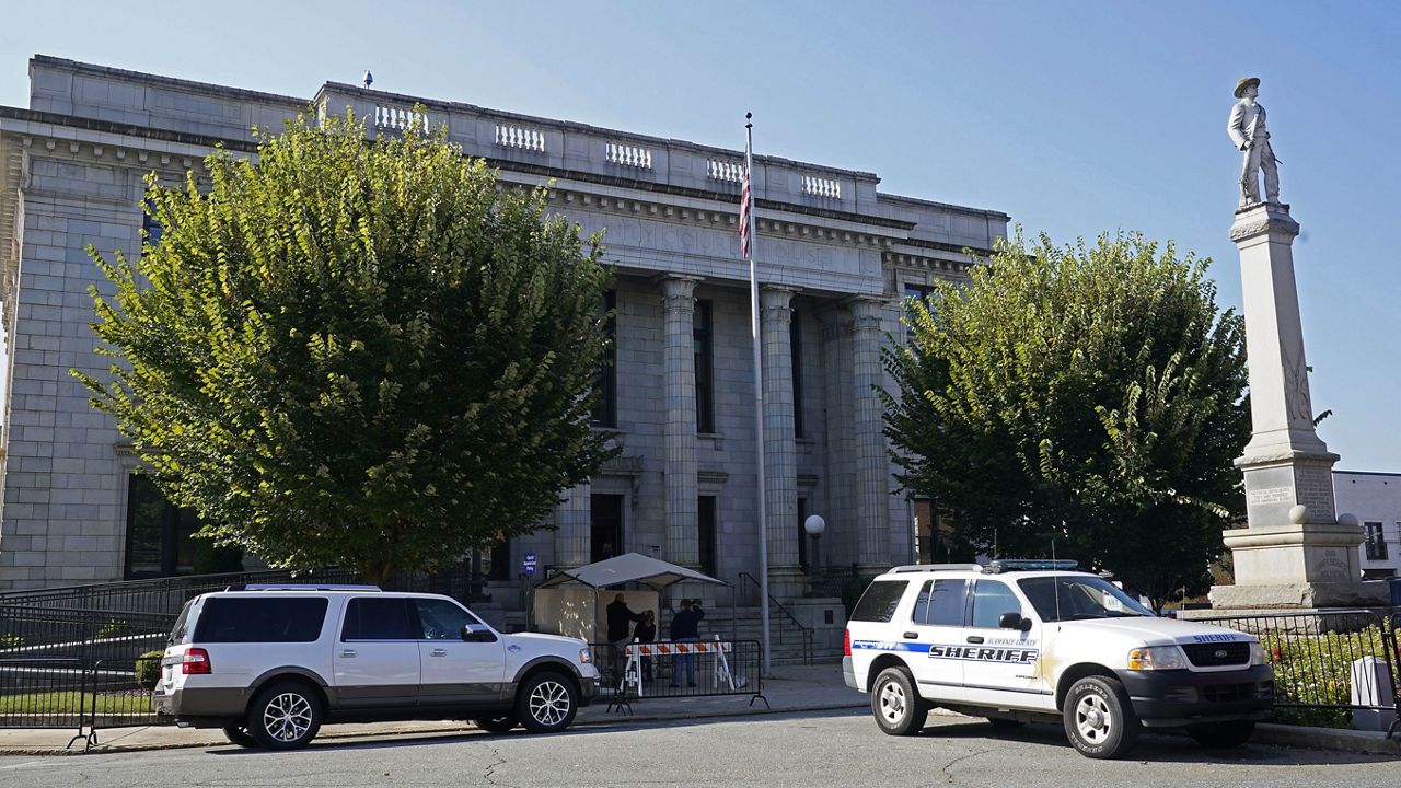 A Confederate monument stands outside the Alamance County Courthouse in Graham, N.C., Oct. 7, 2020. A state appeals court ruled Tuesday, March 19, 2024, that local leaders who refused calls to the monument acted in a constitutional manner, saying the statue was properly kept in its longstanding location under state law. (AP Photo/Gerry Broome, File)