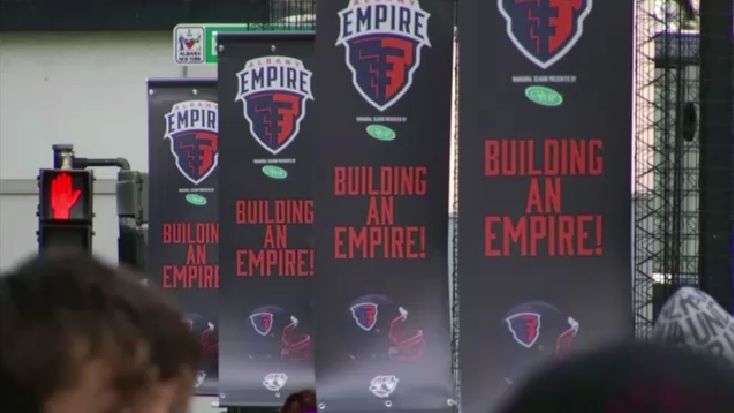 Football fans kick-off Albany Empire's inaugural game with a pre game block party.
