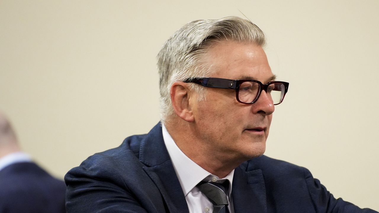 Alec Baldwin sits in court during his trial in Santa Fe, N.M., on Thursday. (Ramsay de Give/Pool Photo via AP)