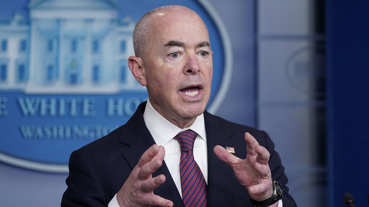 Homeland Security Secretary Alejandro Mayorkas speaks during a press briefing at the White House on Sept. 4. (AP Photo/Patrick Semansky, File)