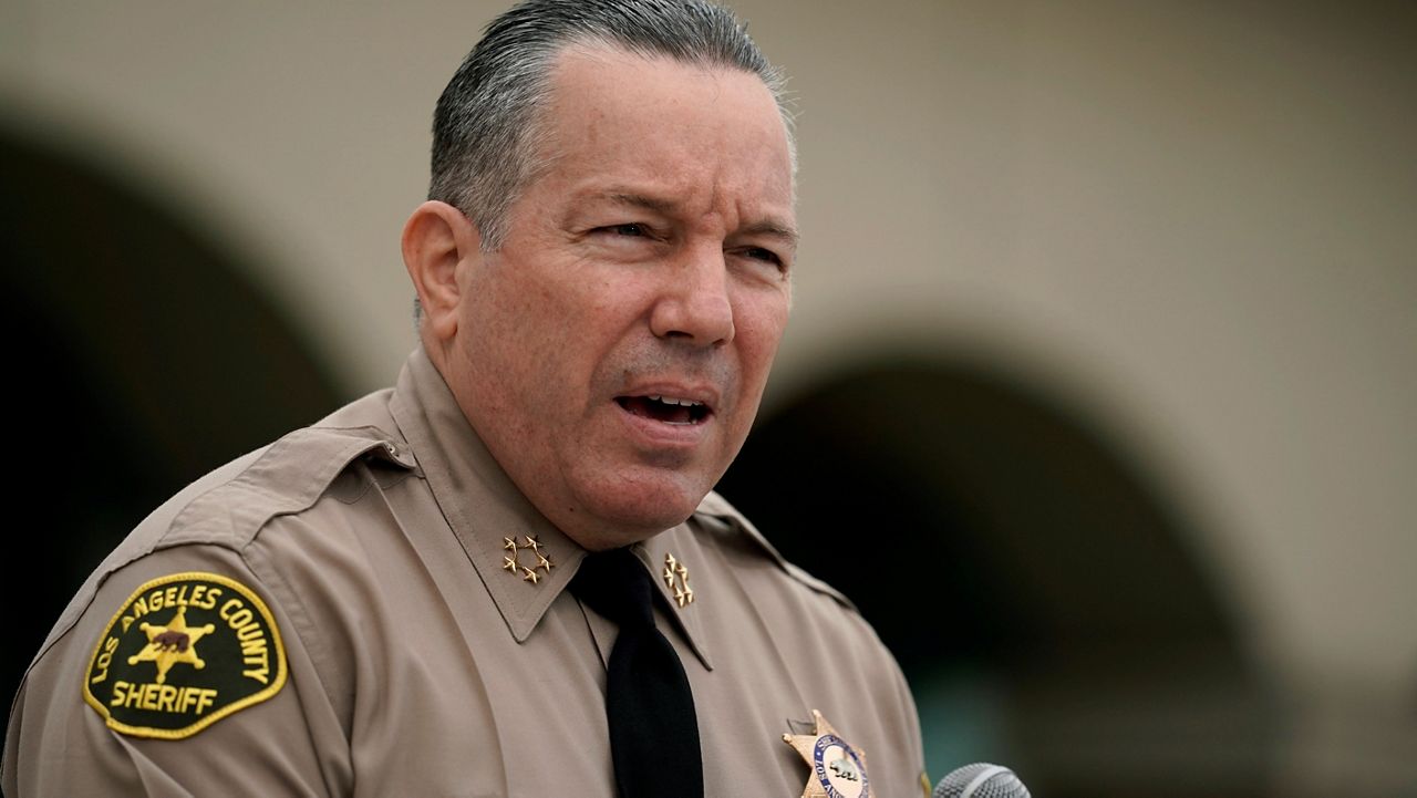 In this Sept. 10, 2020, file photo, Los Angeles County Sheriff Alex Villanueva speaks at a news conference in Los Angeles. (AP Photo/Jae C. Hong)