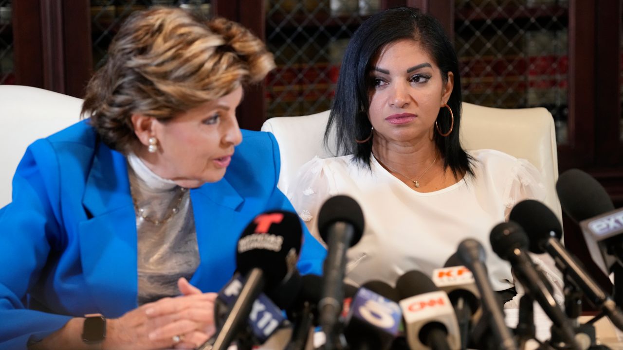 Attorney Gloria Allred, left, and Thalia Graves attend a press conference on Tuesday in Los Angeles. (AP Photo/Chris Pizzello)