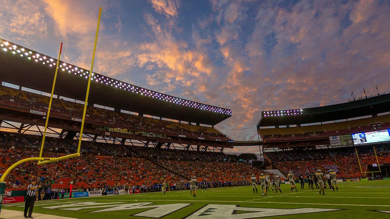 Aloha Stadium, seen Oct. 19, 2019, for Hawaii against Air Force. The stadium component of the New Aloha Stadium Entertainment District project has experienced multiple delays. 