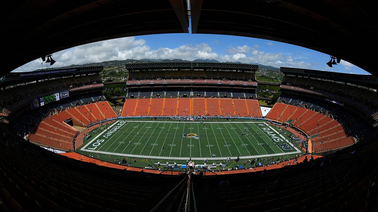An aperture of Aloha Stadium in 2019 for the Los Angeles Rams' preseason exhibition against the Dallas Cowboys.