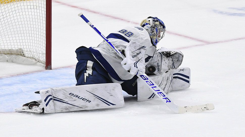 Tampa Bay goalie Andrei Vasilevskiy tied a club record with 48 saves on Thursday night.