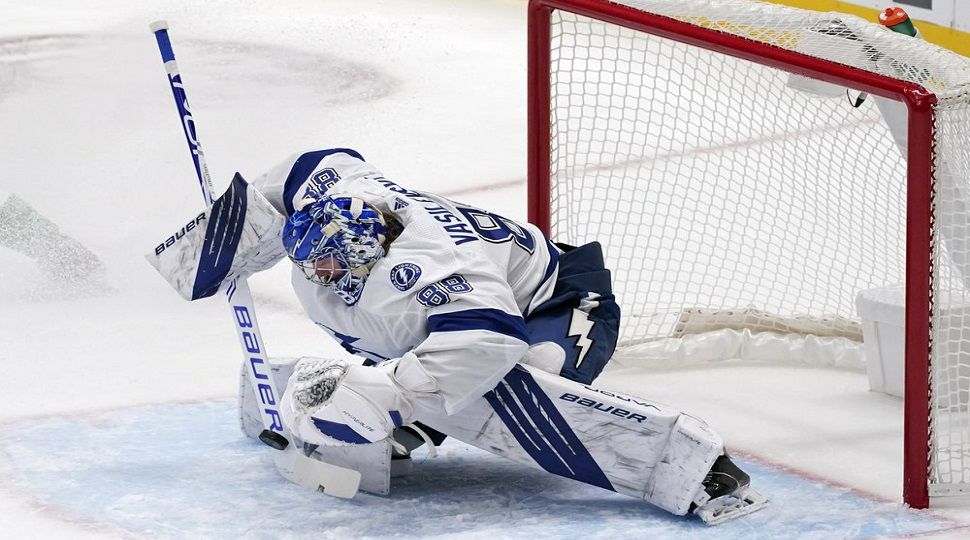 Goalie Andrei Vasilevskiy of the Tampa Bay Lightning during the