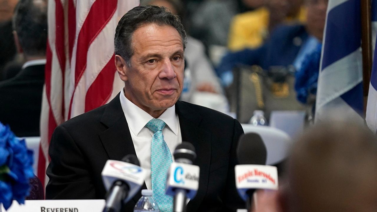 Former New York Gov. Andrew Cuomo listens to remarks while attending a meeting, March 17, 2022, in New York. (AP Photo/Seth Wenig, File)