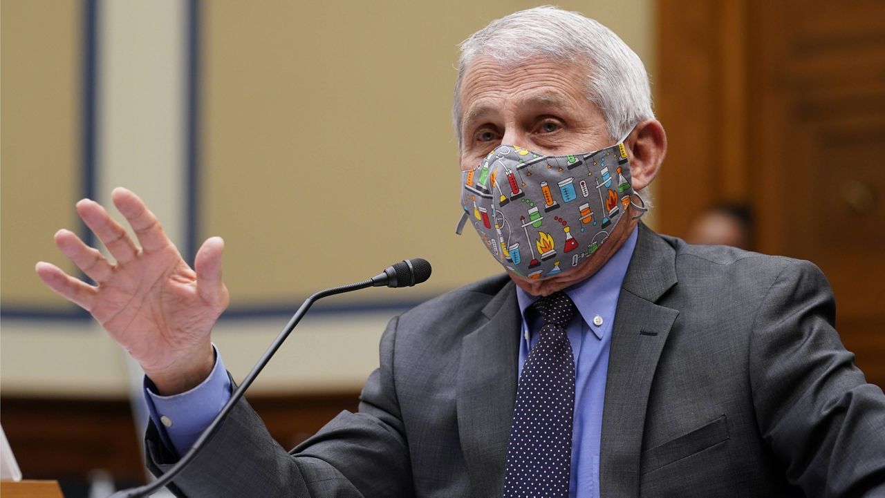 Dr. Anthony Fauci, the federal government's top infectious disease expert, testifies on Capitol Hill on April 15, 2021. (AP Photo/Susan Walsh, Pool)