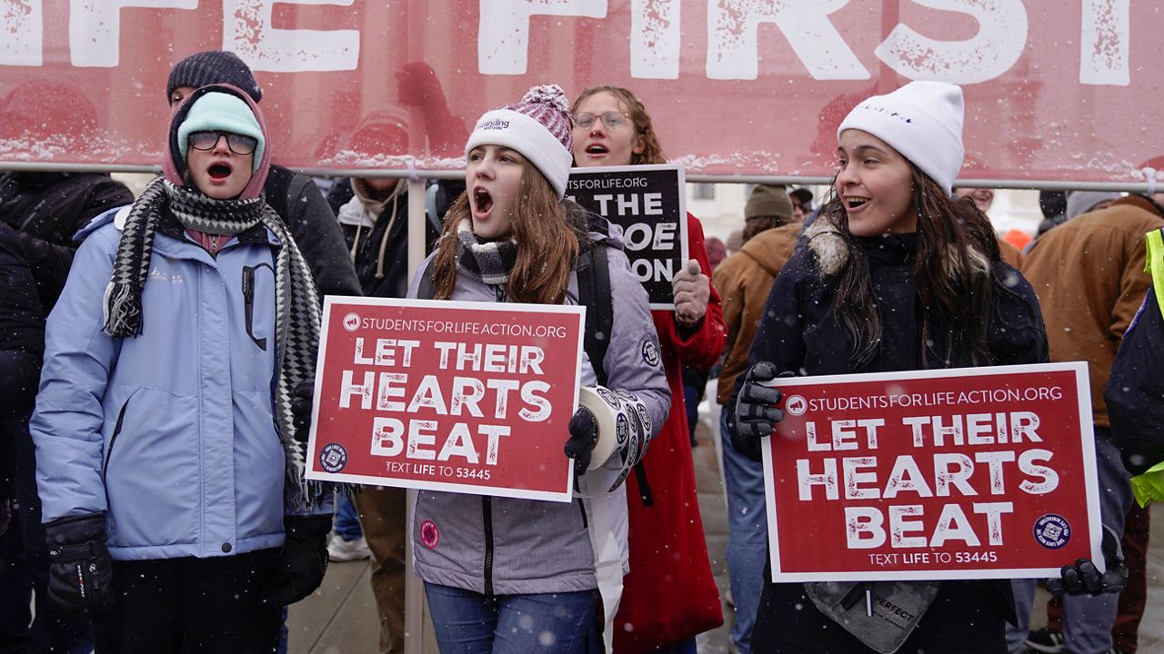 Anti-abortion activists march during the annual March for Life in front of the Supreme Court on Friday, Jan. 19, 2024, in Washington. (AP Photo/Mariam Zuhaib, File)