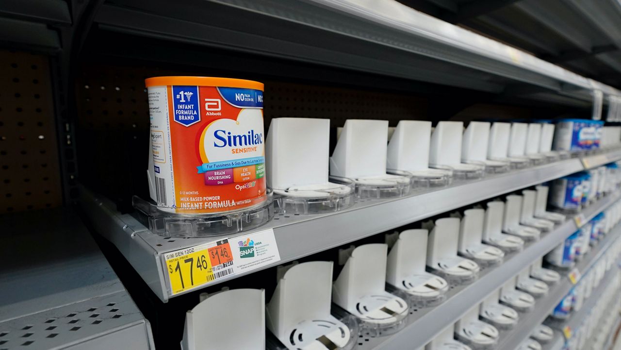 Shelves typically stocked with baby formula sit mostly empty at a store in San Antonio, Tuesday, May 10, 2022. (AP Photo/Eric Gay)