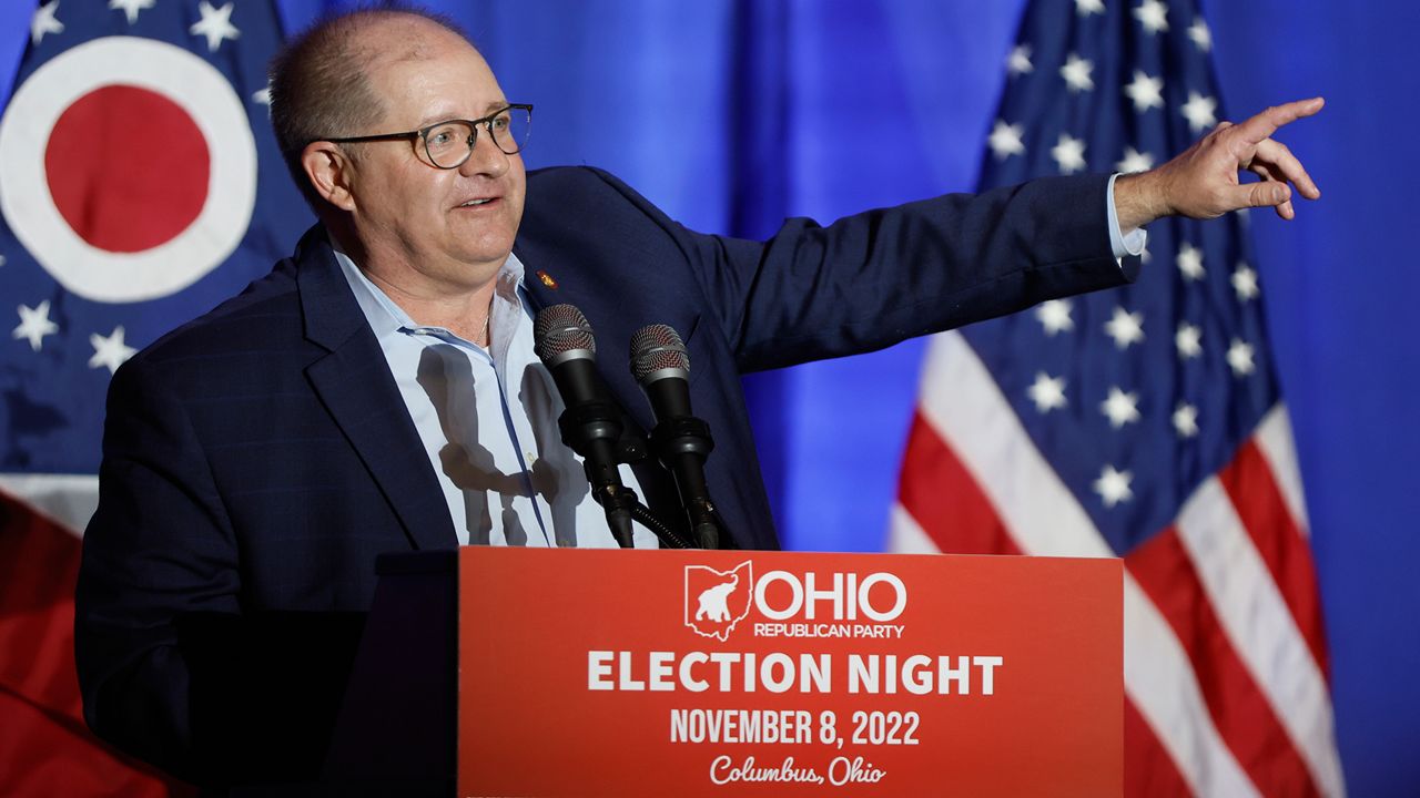 Chairman of the Ohio Republican Party Bob Paduchik speaks during an election night watch party Tuesday, Nov. 8, 2022, in Columbus, Ohio. (AP Photo/Jay LaPrete)