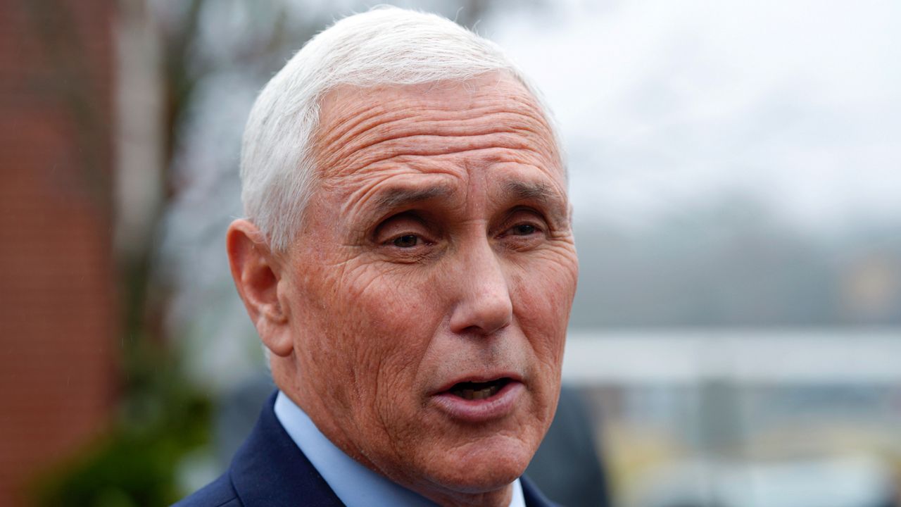 Former Vice President Mike Pence speaks with reporters, Dec. 6, 2022, at Garden Sanctuary Church of God in Rock Hill, S.C. Documents with classified markings were discovered in former Vice President Pence's Indiana home last week, according to his attorney. (AP Photo/Meg Kinnard, File)