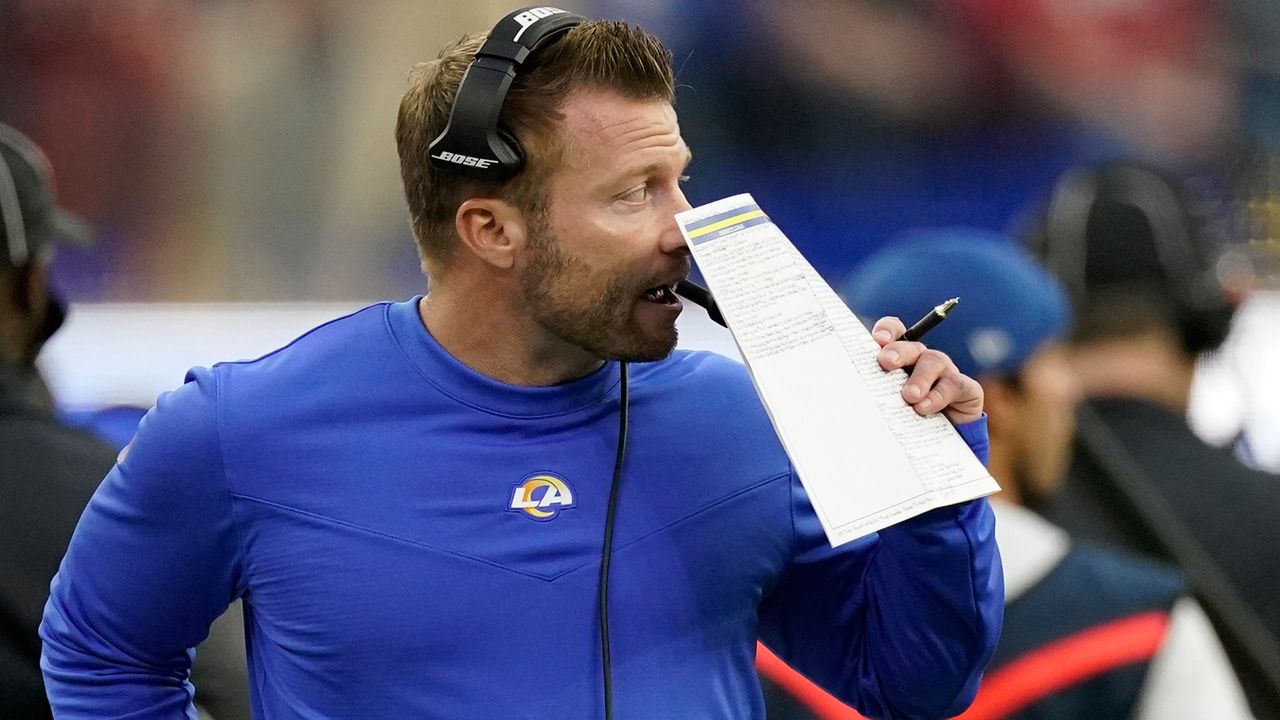 Photo: Rams Head Coach Sean McVay Looks at the Video Board Prior