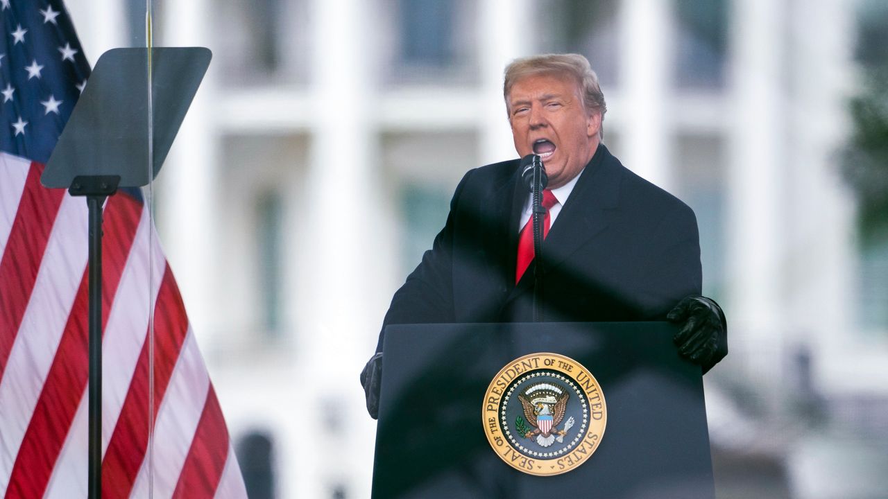 Then-President Donald Trump addresses his supporters during a rally near the White House on Jan. 6, 2021. (AP Photo, File)