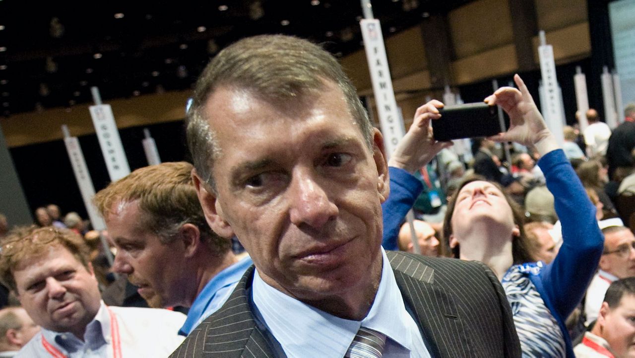 Vince McMahon stands at Republican state convention in Hartford, Conn., Friday, May 18, 2012. (AP Photo/Jessica Hill, File)