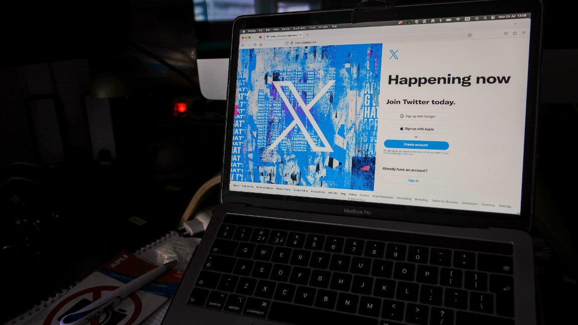 A view of a laptop shows the Twitter sign-in page with their the new logo, in Belgrade, Serbia, Monday, July 24, 2023.  (AP Photo/Darko Vojinovic, File)