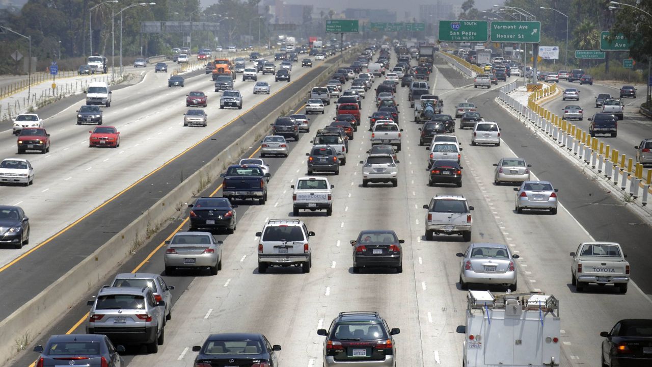 In this July 3, 2008 file photo, traffic stacks up on the eastbound Santa Monica Freeway in Los Angeles, as residents of Southern California leave work to start their holiday weekend. (AP Photo/Kevork Djansezian, file)