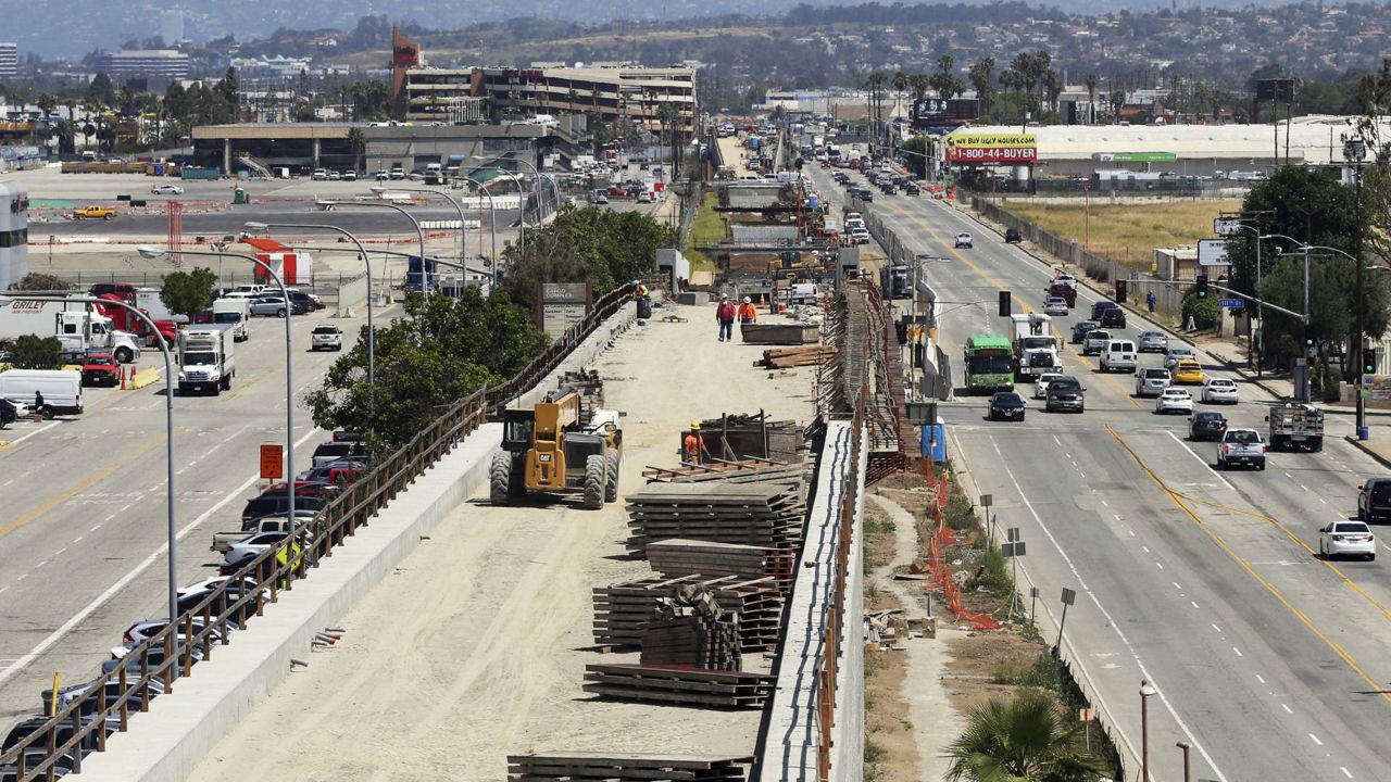 The Metro Crenshaw/LAX Line is an extension of the city's transportation network, pictured May 11, 2017. (AP Photo/Reed Saxon)