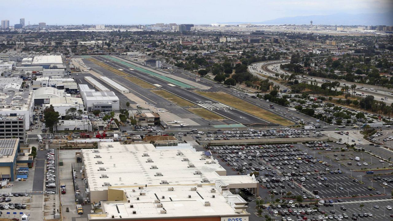 Hawthorne Municipal Airport is an FAA-designated general aviation reliever airport owned by the City of Hawthorne, Calif., seen in this aerial photo taken May 25, 2017. (AP/Reed Saxon)