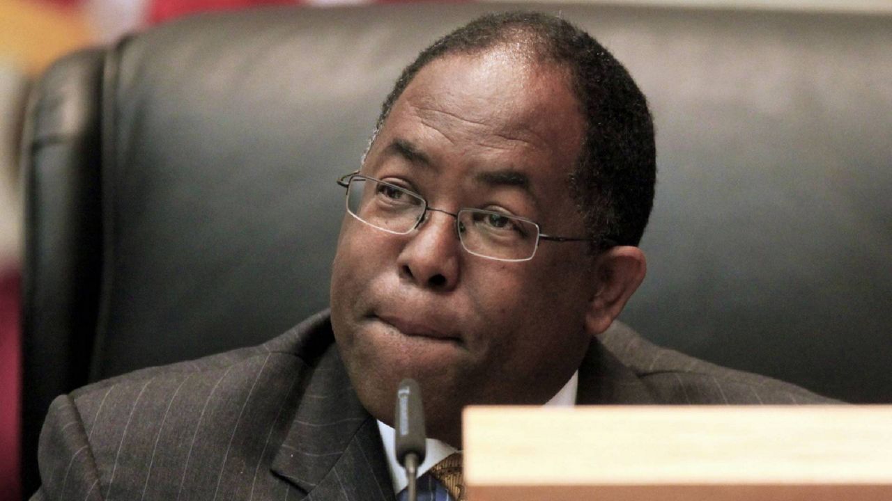 In this June 1, 2010 file photo, Los Angeles County Supervisor Mark Ridley-Thomas attends a board meeting in LA. (AP Photo/Damian Dovarganes)