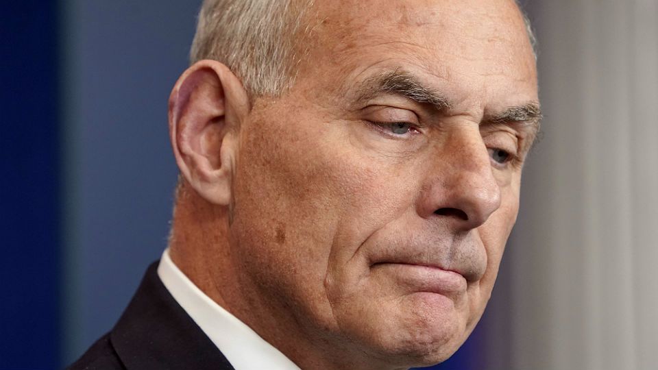 White House Chief of Staff John Kelly pauses as he speaks to the media during the daily briefing in the Brady Press Briefing Room of the White House, Thursday, Oct. 19, 2017. (AP Photo/Pablo Martinez Monsivais)