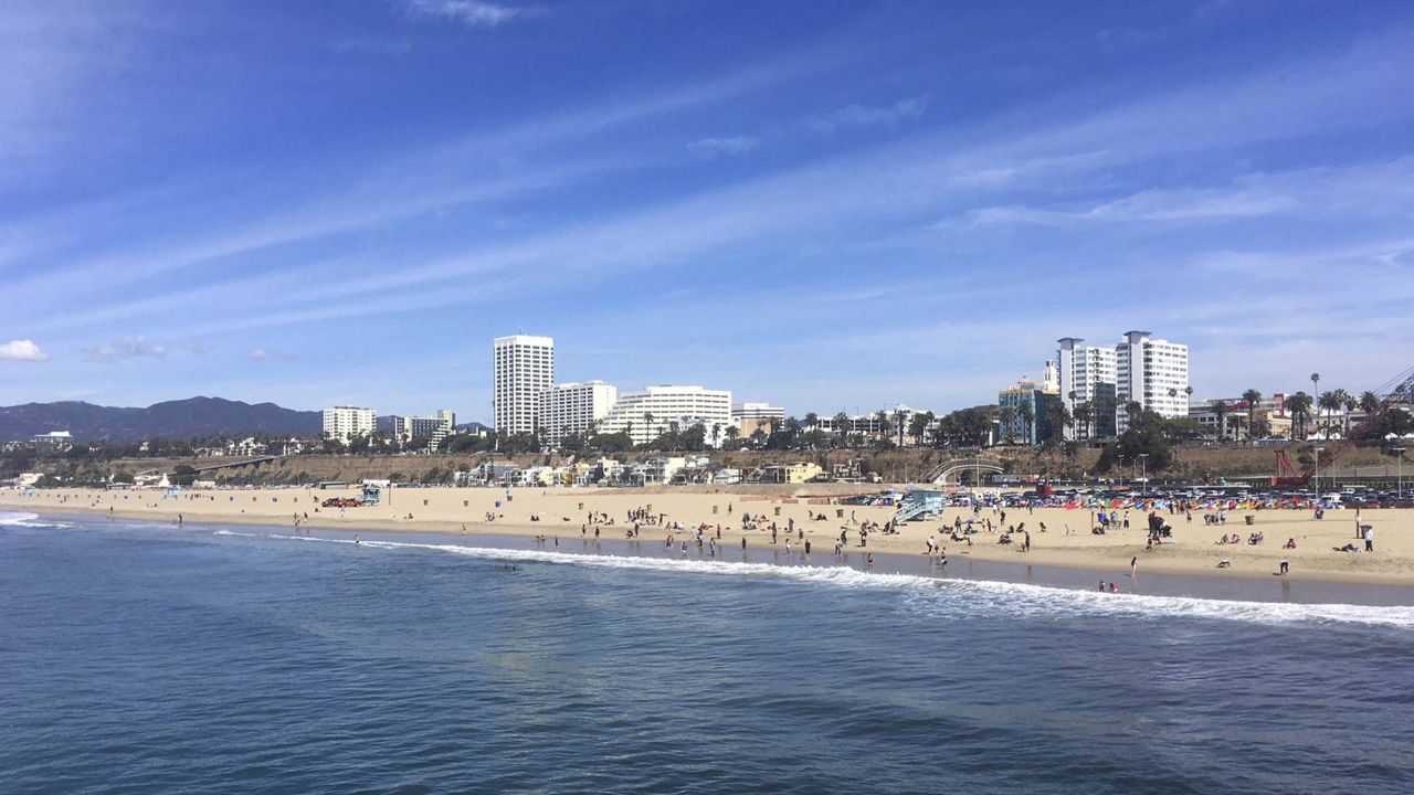 In this photo taken March 18, 2018, the ocean and beach are viewed from the pier in Santa Monica, Calif. (AP Photo/John Antczak)
