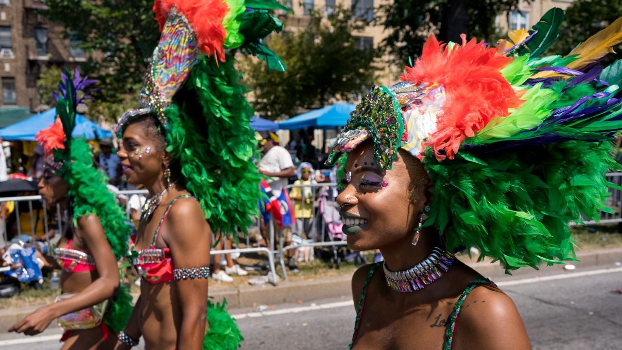 Participants take part in the West Indian American Day Parade in the Brooklyn borough of New York, Monday, Sept. 3, 2018. New York's Caribbean community has held annual Carnival celebrations since the 1920s, first in Harlem and then in Brooklyn, where festivities happen on Labor Day.