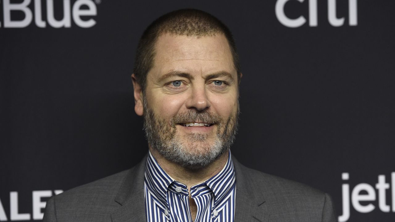 Nick Offerman arrives at the "Parks and Recreation" 10th anniversary reunion during the 36th annual PaleyFest on Thursday, March 21, 2019, at the Dolby Theatre in Los Angeles. (Photo by Chris Pizzello/Invision/AP)