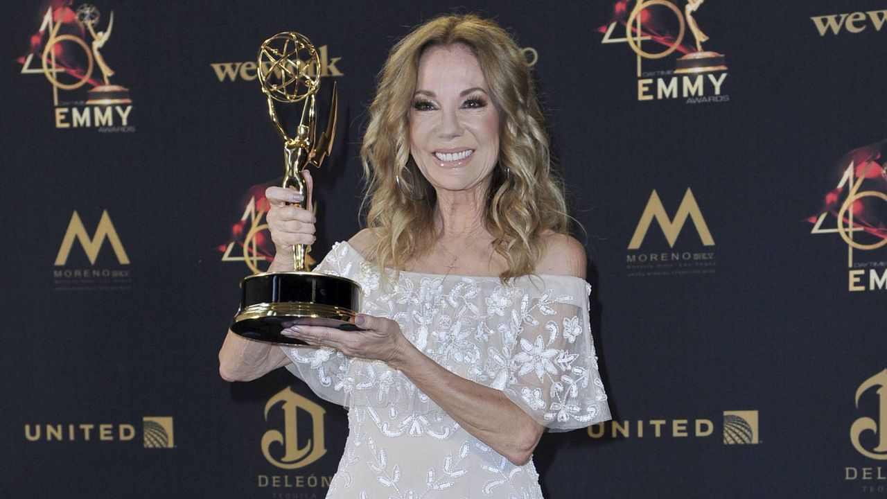 Kathie Lee Gifford poses in the press room with the award for outstanding informative talk show host at the 46th annual Daytime Emmy Awards at the Pasadena Civic Center on May 5, 2019. (Photo by Richard Shotwell/Invision/AP)