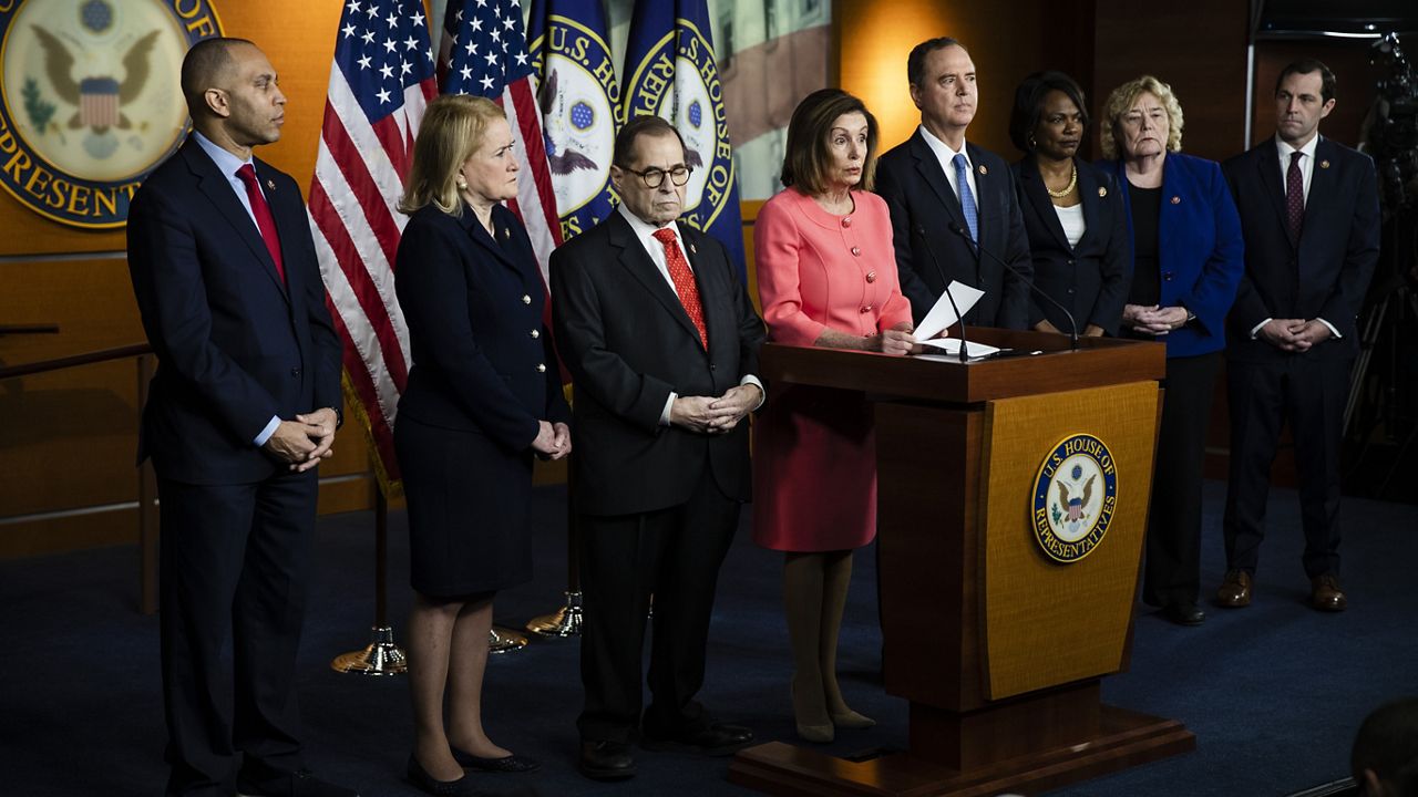 FILE PHOTO - Members of House Democratic Leadership at a news conference to announce impeachment managers on Capitol Hill in Washington, Wednesday, Jan. 15, 2020. (AP Photo/Matt Rourke)